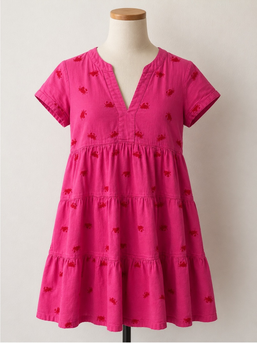 Maeve by Anthropologie Pink Embroidered Crab Tiered Mini Dress Size Small